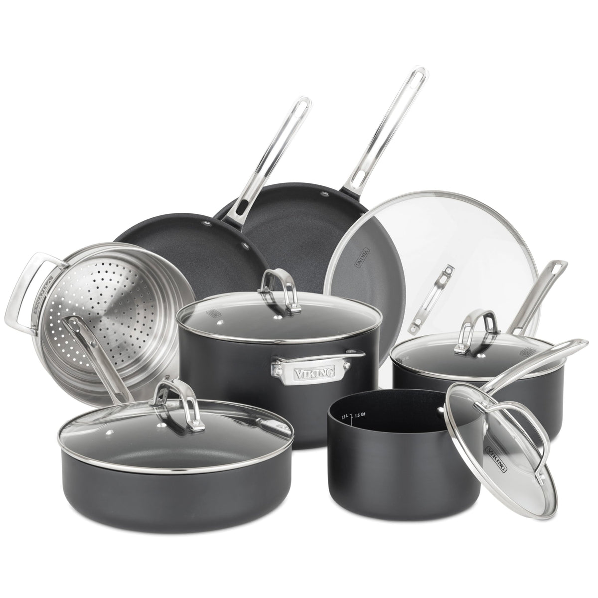 12 Piece Non Stick Hard Anodized Cookware Set with Glass Lids C9398