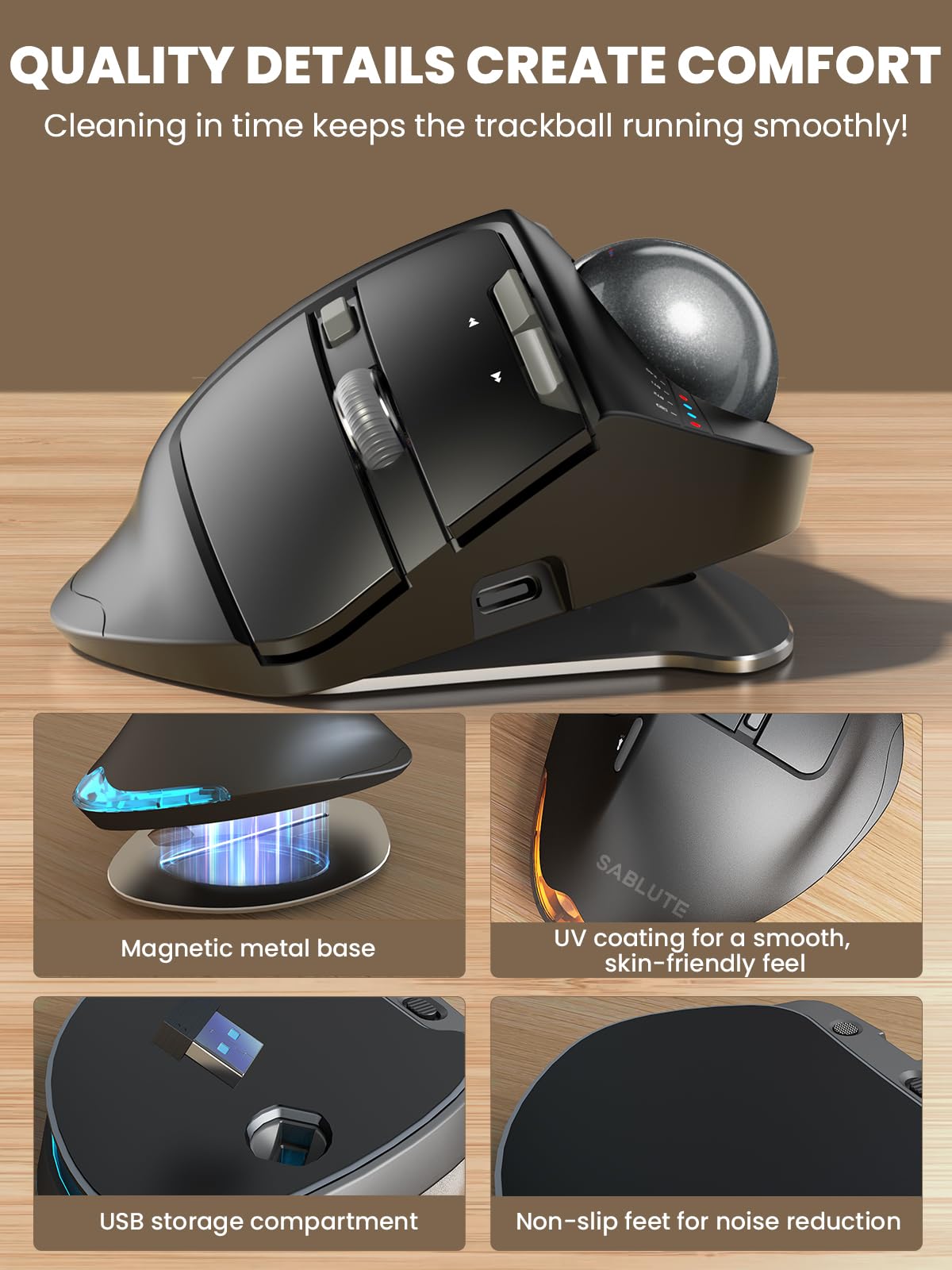 Ergonomic Wireless Trackball Mouse N9309