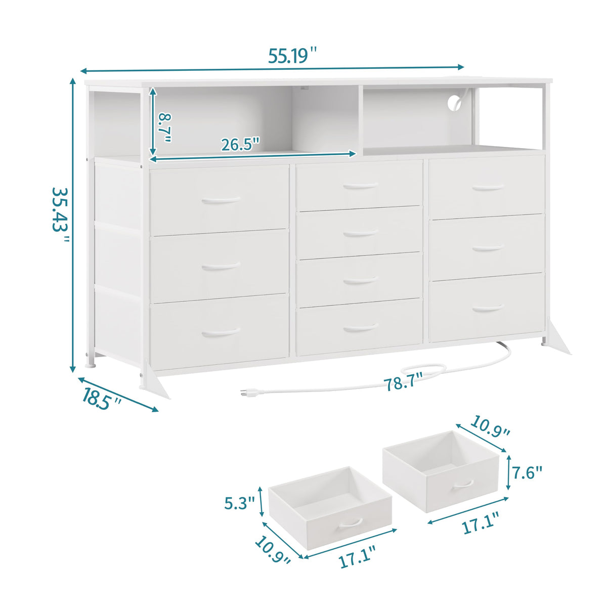 55" W 10 Drawers Dresser with LED M35476