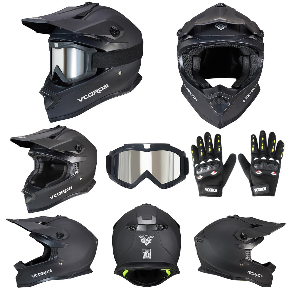 Kids Dirt Bike Helmet Set DOT Certified with Goggles Gloves B995741