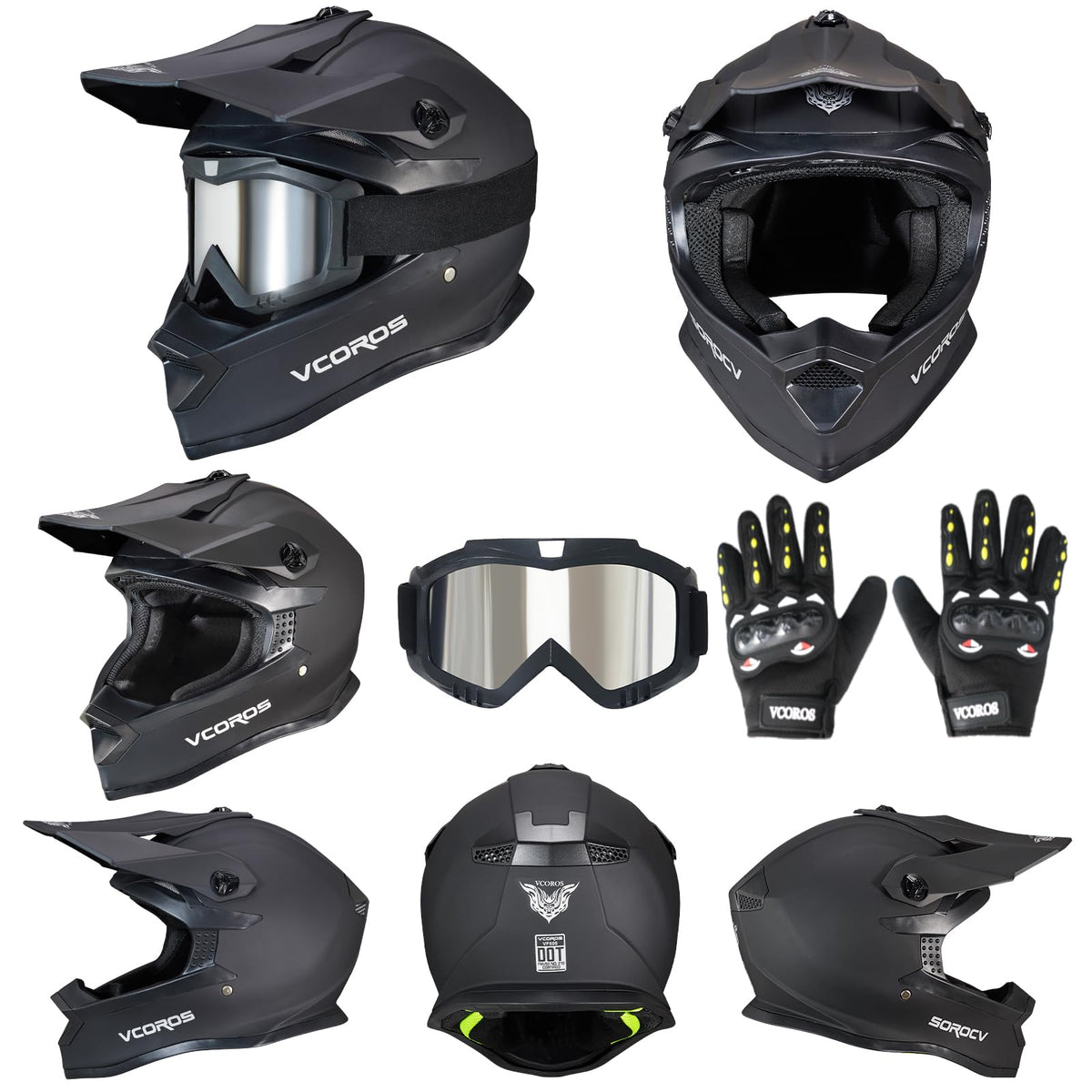 Kids Dirt Bike Helmet Set DOT Certified with Goggles Gloves B995741