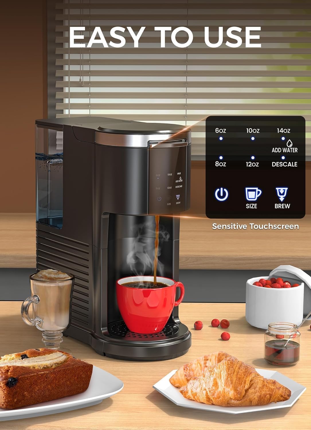 Single Serve Coffee Maker, 2 in 1 Capsule & Ground Coffee Brewer, 40 Oz Removable Water Tank Q58020