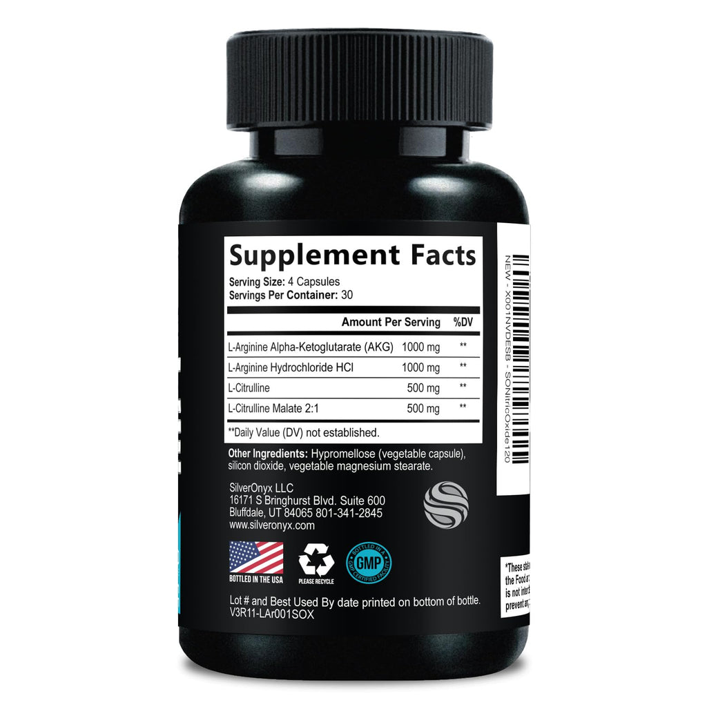 Nitric Oxide Supplement 3000mg Blend L-Arginine & L-Citrulline 120 Capsules S43326