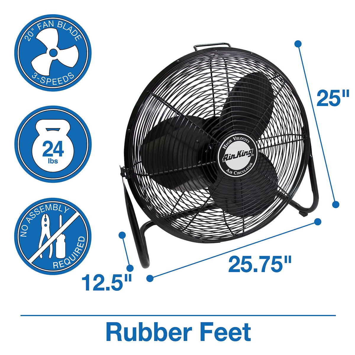 20-Inch High Velocity Pivoting Floor Fan, Black T87018