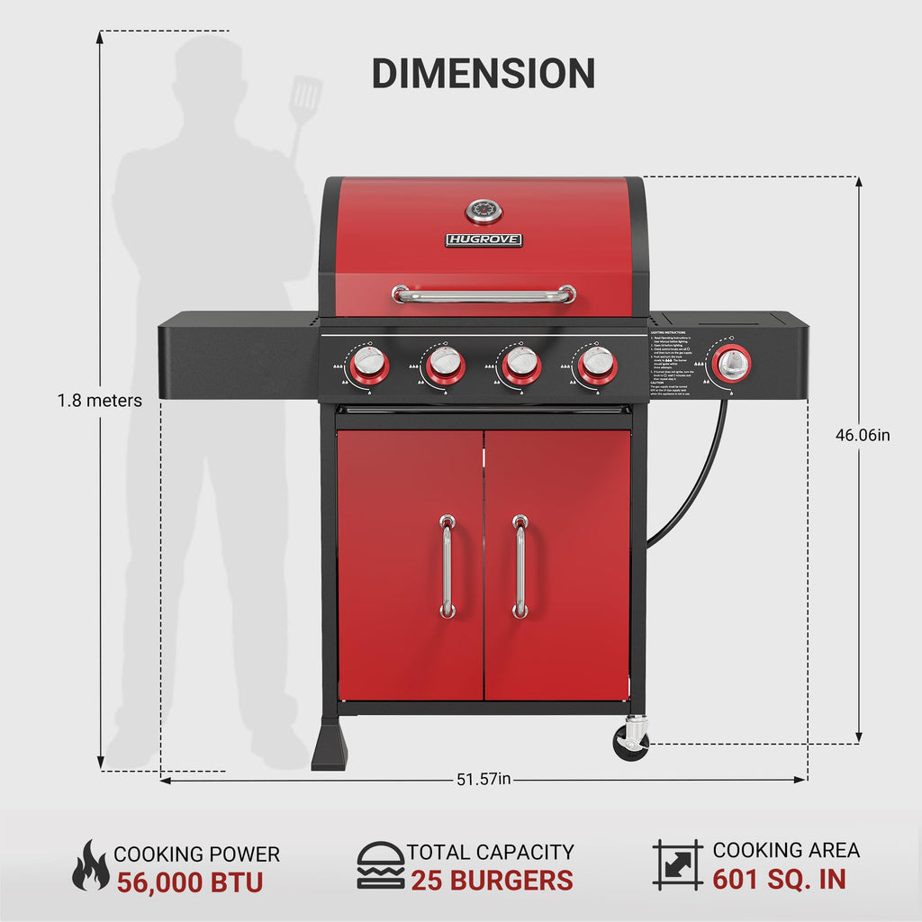 4 Burner Propane Gas Grill with Side Burner O29299