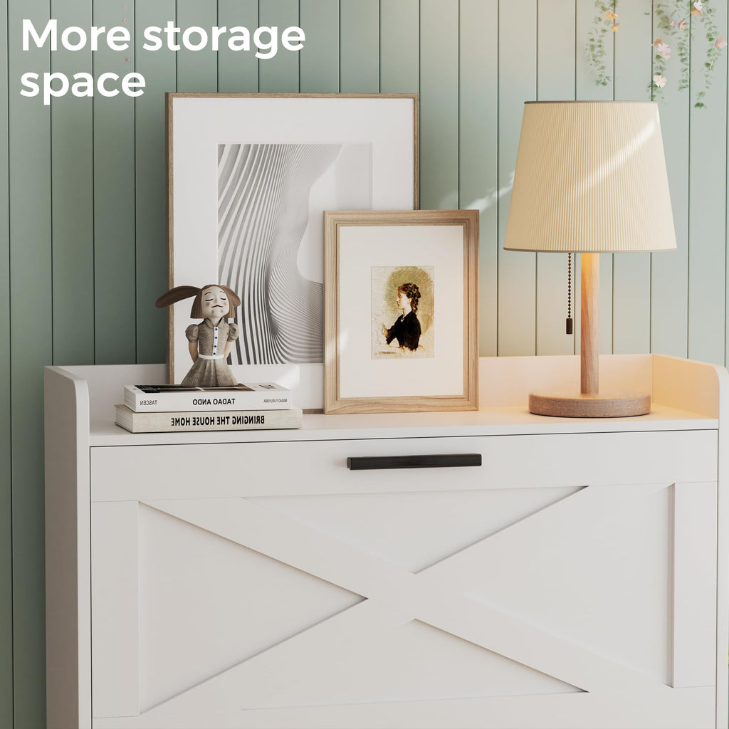 Farmhouse Shoe Storage Cabinet with Flip Drawers F527