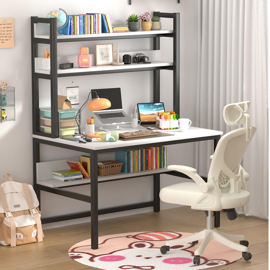 White Computer Desk with Hutch and Shelves C688