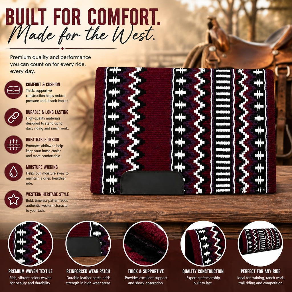 Burgundy Black White Tribal Horse Saddle Pad K619860