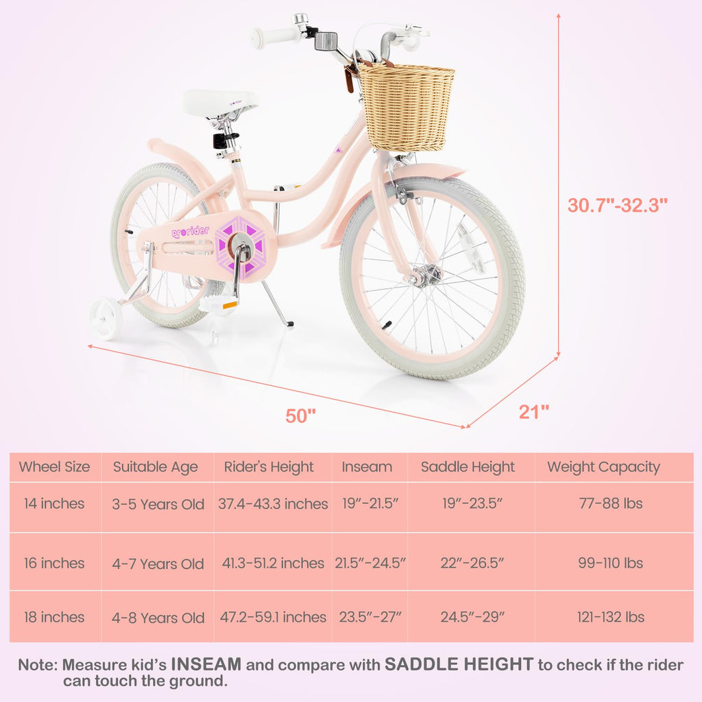 14 16 18 Inch Kids Bike with Training Wheels K44220