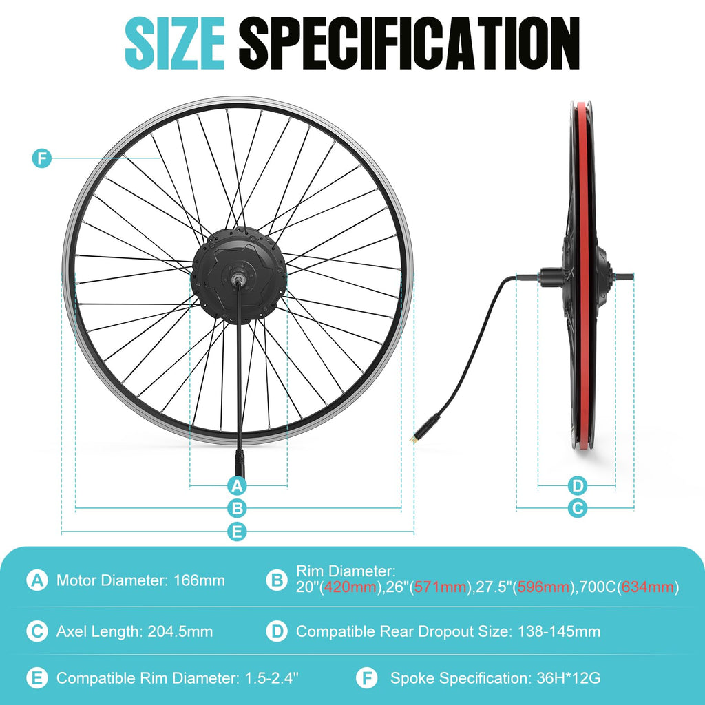 48V 750W Rear Electric Bike Conversion Kit O32004