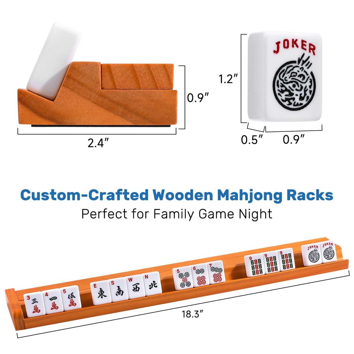 166 White Tiles Mahjong Game Set with Wooden Racks and Carrying Bag B2650