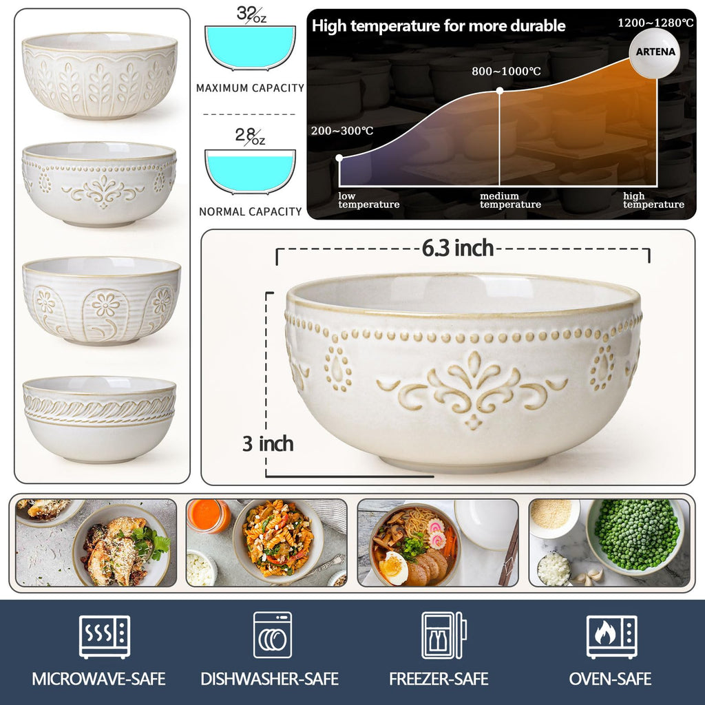 32 OZ Ceramic Soup Bowls Set of 4 N97656