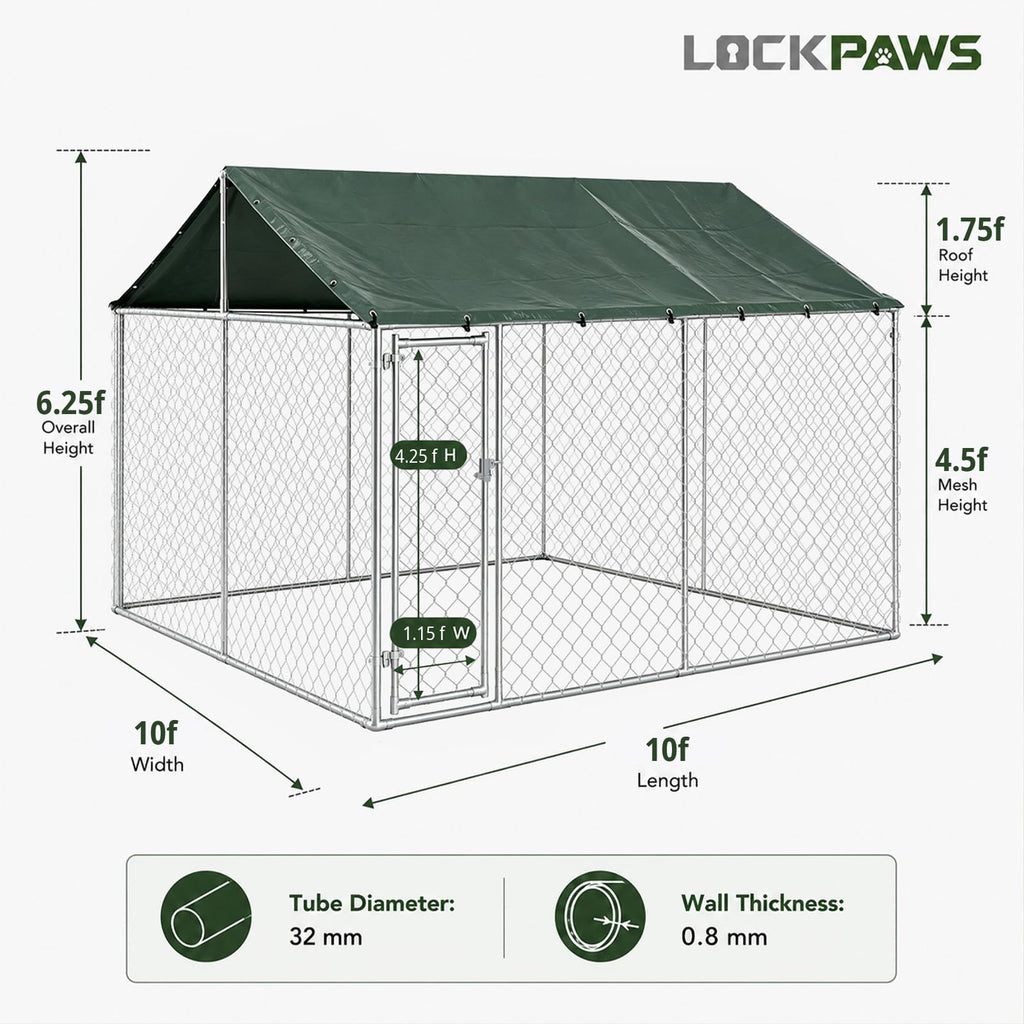 10x10FT Heavy Duty Galvanized Steel Outdoor Dog Kennel F77753