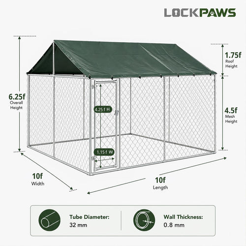 10x10FT Heavy Duty Galvanized Steel Outdoor Dog Kennel F77753