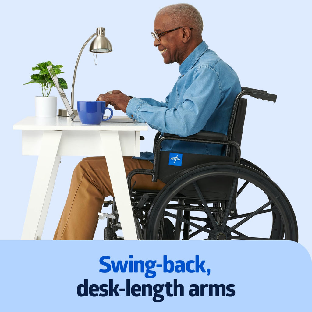 Folding Wheelchair with Swing-Back Desk-Length Arms and Elevating Footrests R69953