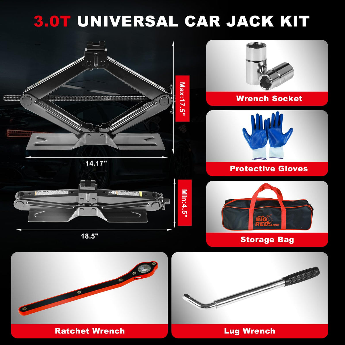 3 Ton Scissor Car Jack with Lug Wrench M983