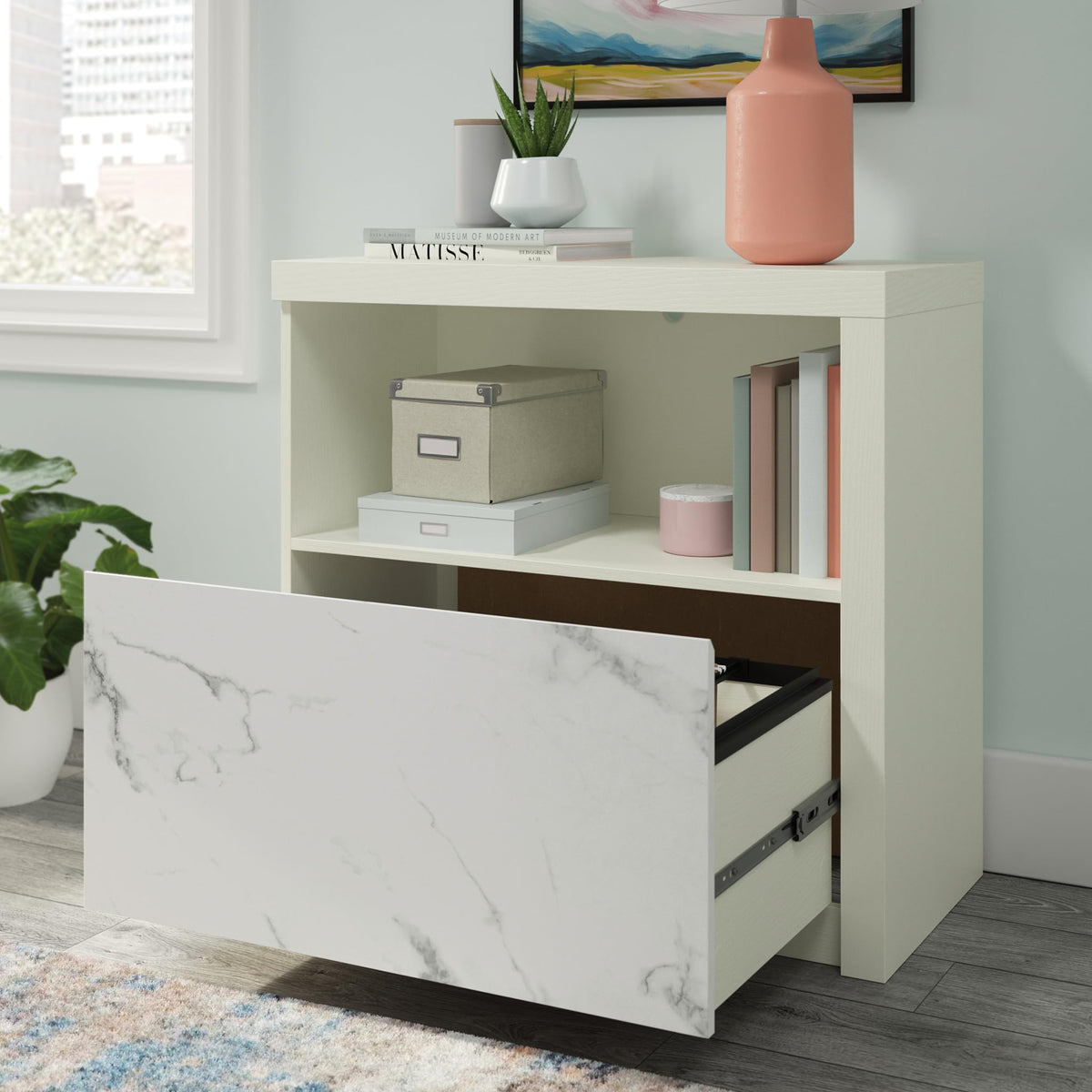 Pearl Oak Finish Lateral File Cabinet with Shelf E717272