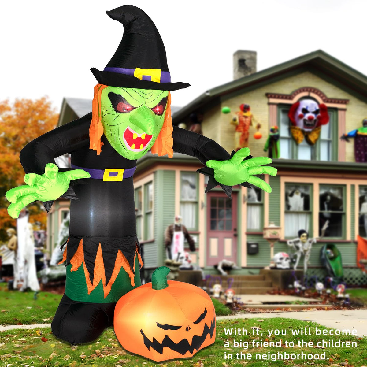 8FT Inflatable Witch Decorations with LED Lights G93316