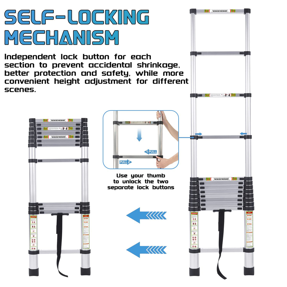 10.5 ft Aluminum Telescopic Ladder with Non-Slip Feet V529