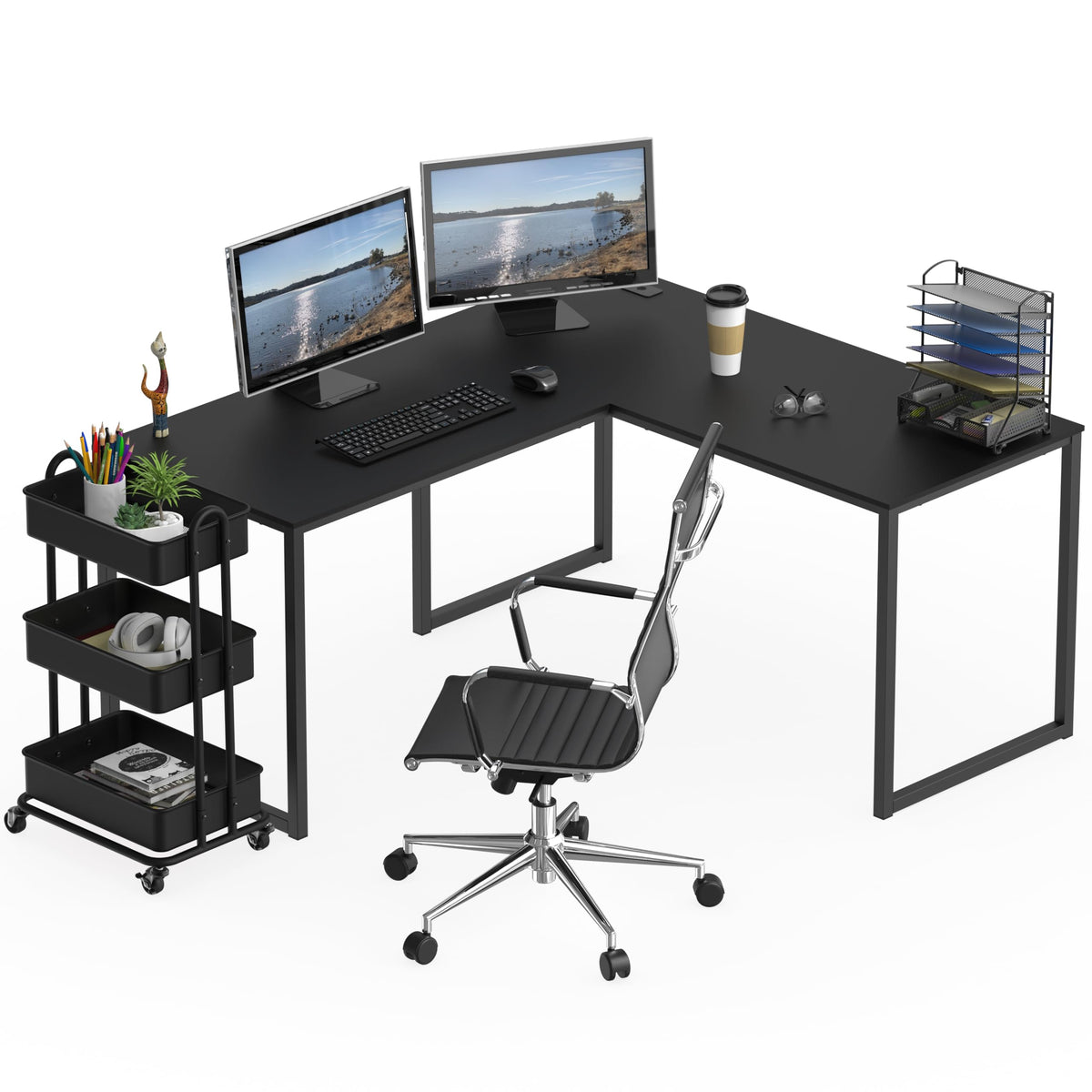 Black L-Shape Computer Desk L27014