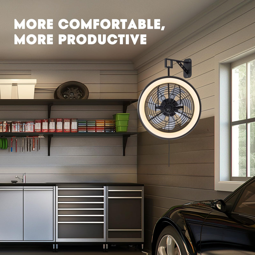 Wall Mounted Fan with Lights, 20” 6 Speeds Reversible Dimmable O6112