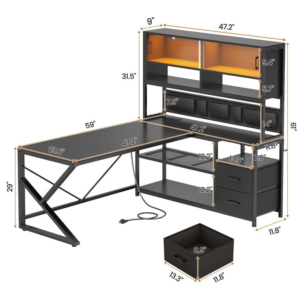 L Shaped Gaming Desk with 2 Drawer H37781