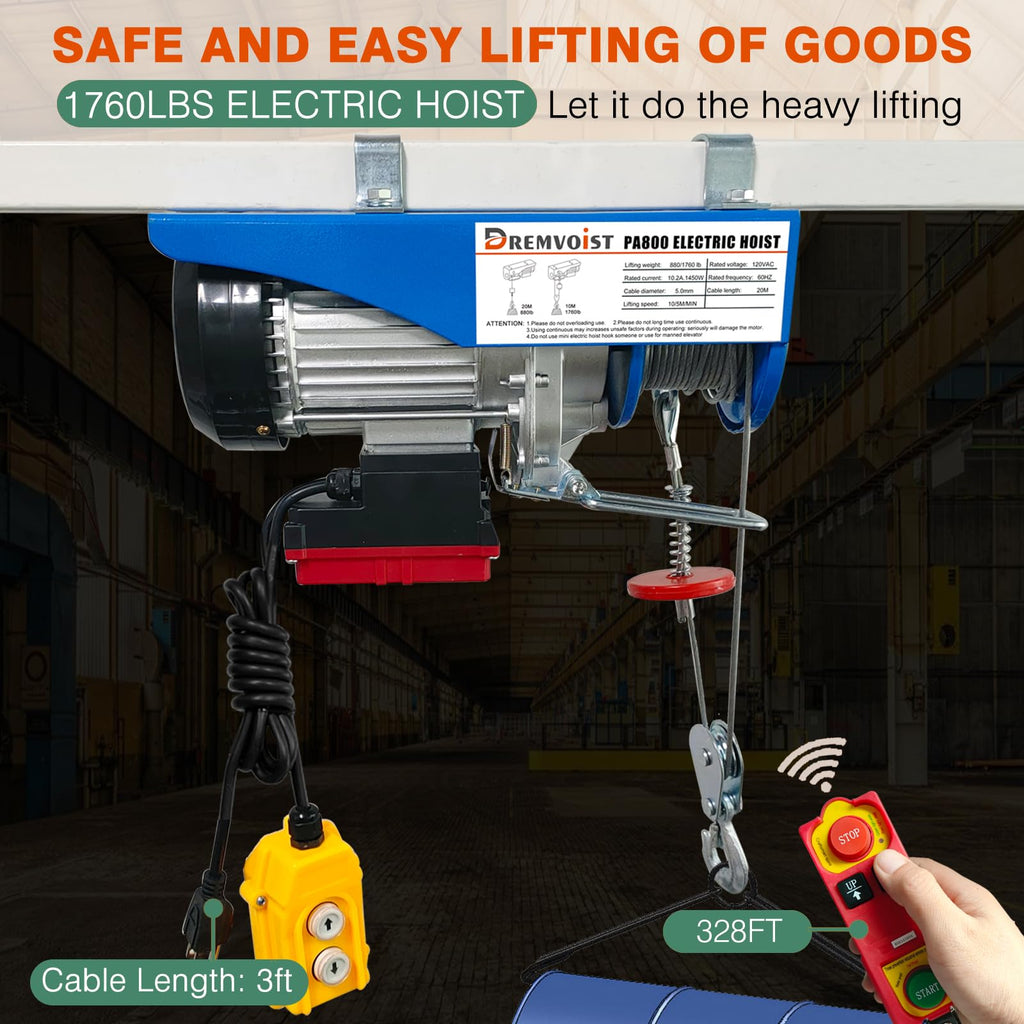 Electric Hoist 110V 1760 LBS with Remote Control L88996