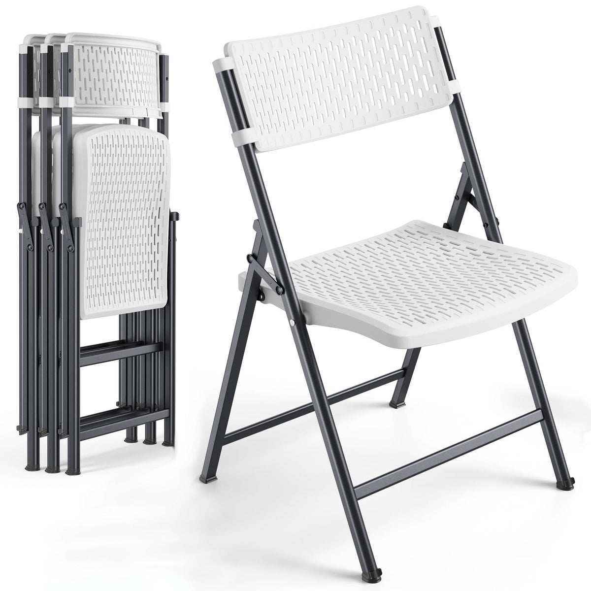 White 4-Pack Folding Chairs with Steel Frame X59535