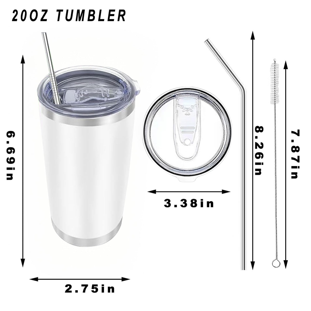 20oz Insulated Stainless Steel Tumblers with Lid and Straw Z117064