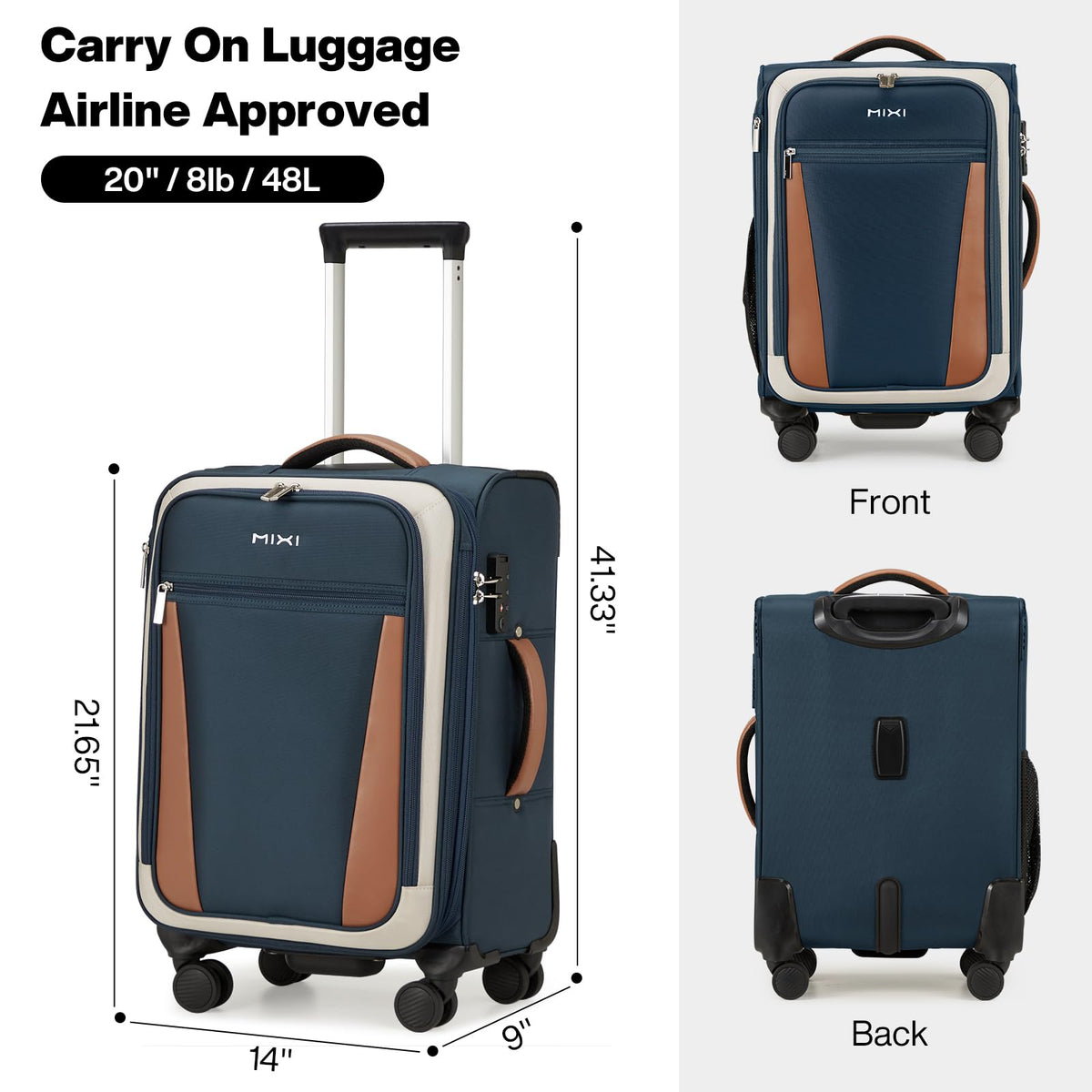 20 Inch Expandable Softside Carry On Luggage with Front Pocket K124516