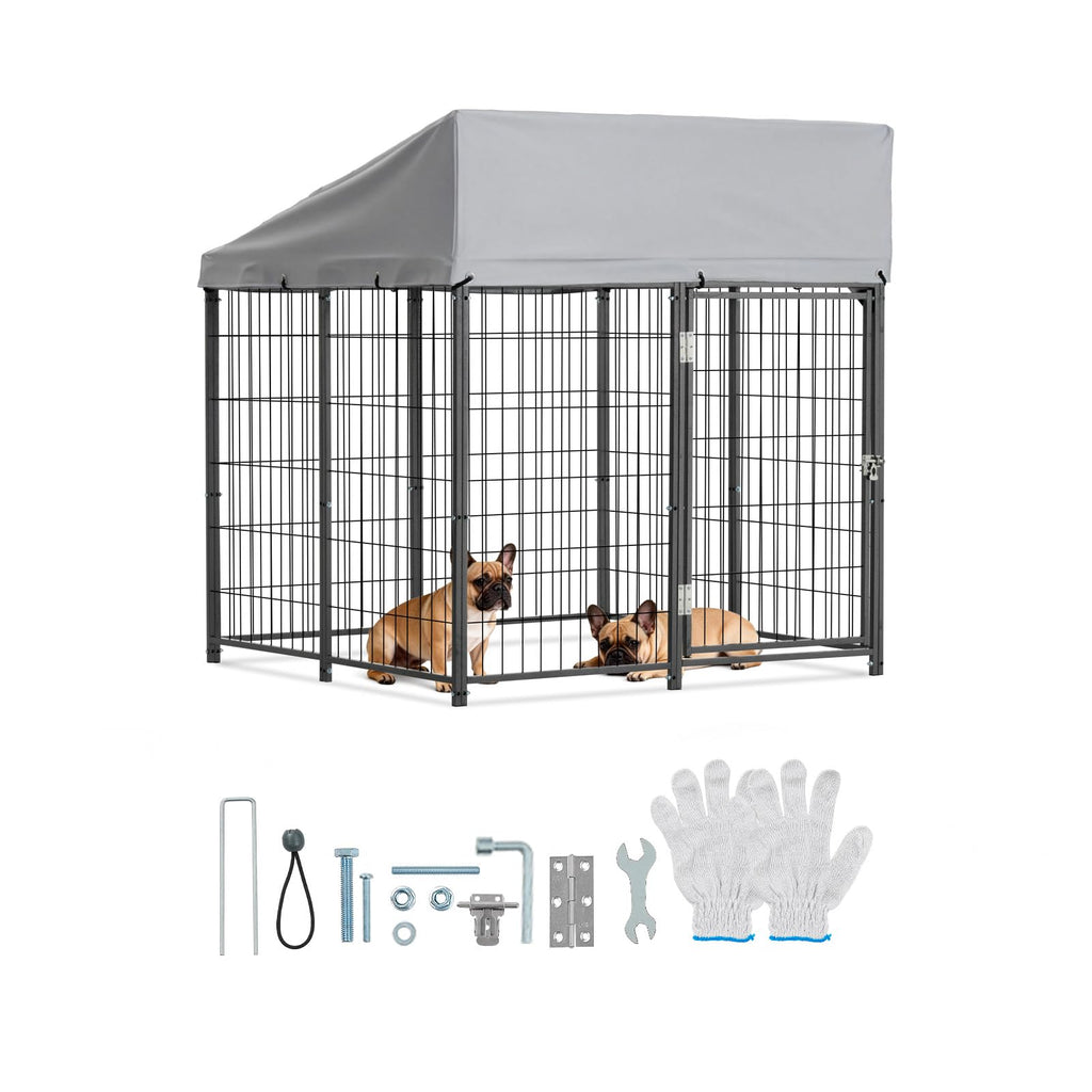 Outdoor Dog Kennel with UV-Resistant & Waterproof Roof Cover J823799