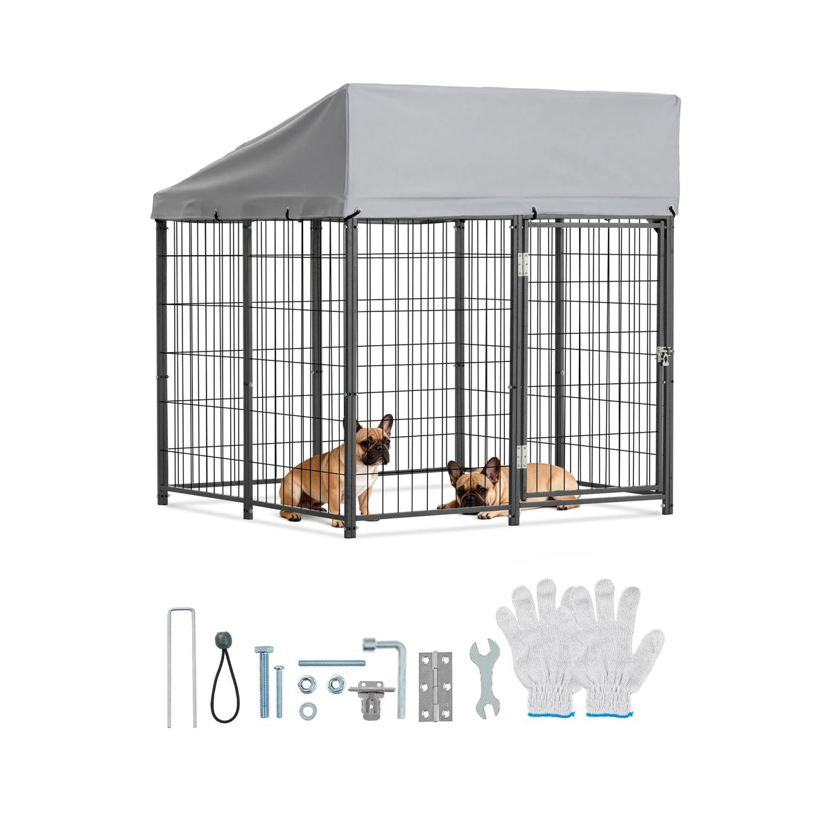 Outdoor Dog Kennel with UV-Resistant & Waterproof Roof Cover J823799