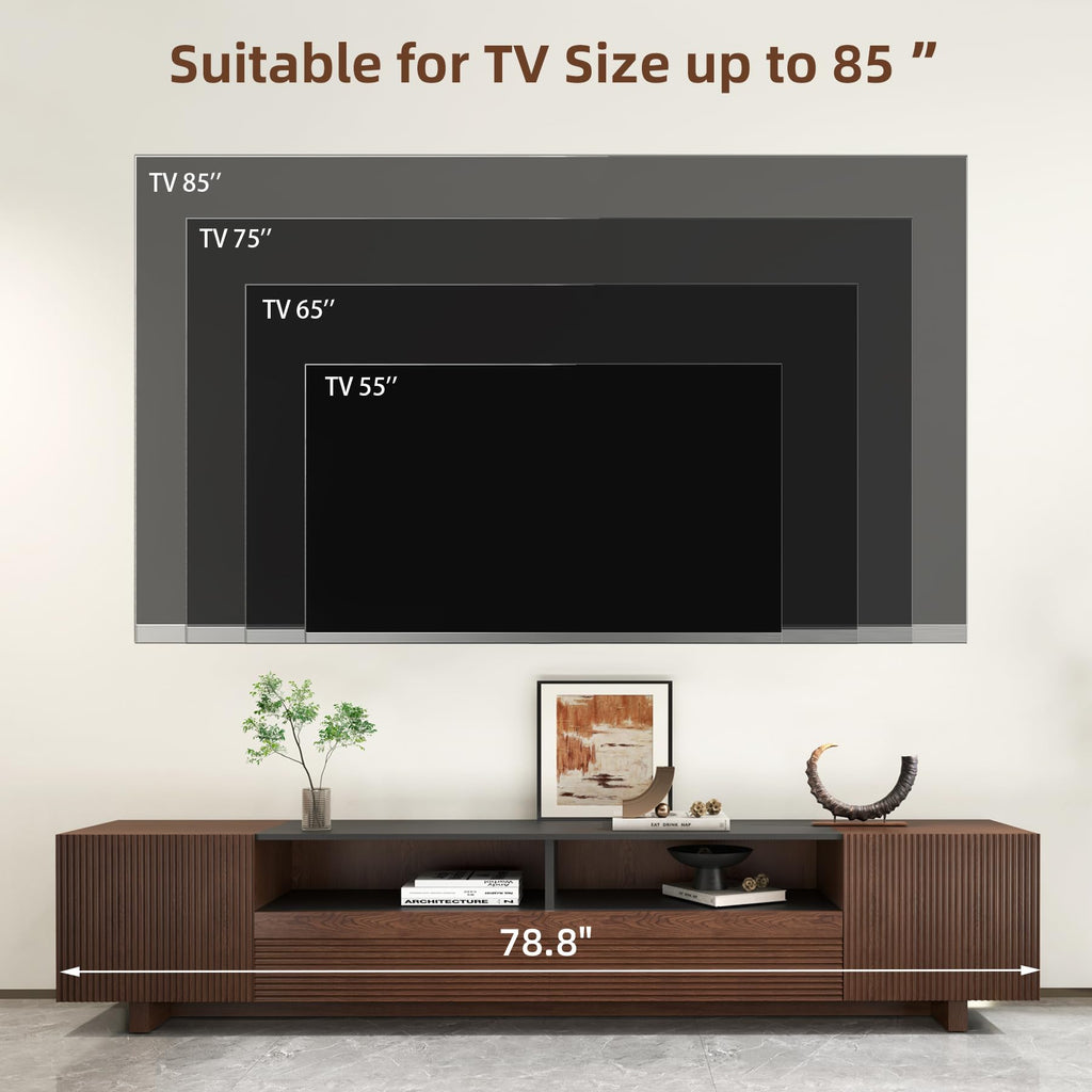 78.8 Inch Dark Brown Walnut TV Stand with Storage X68425