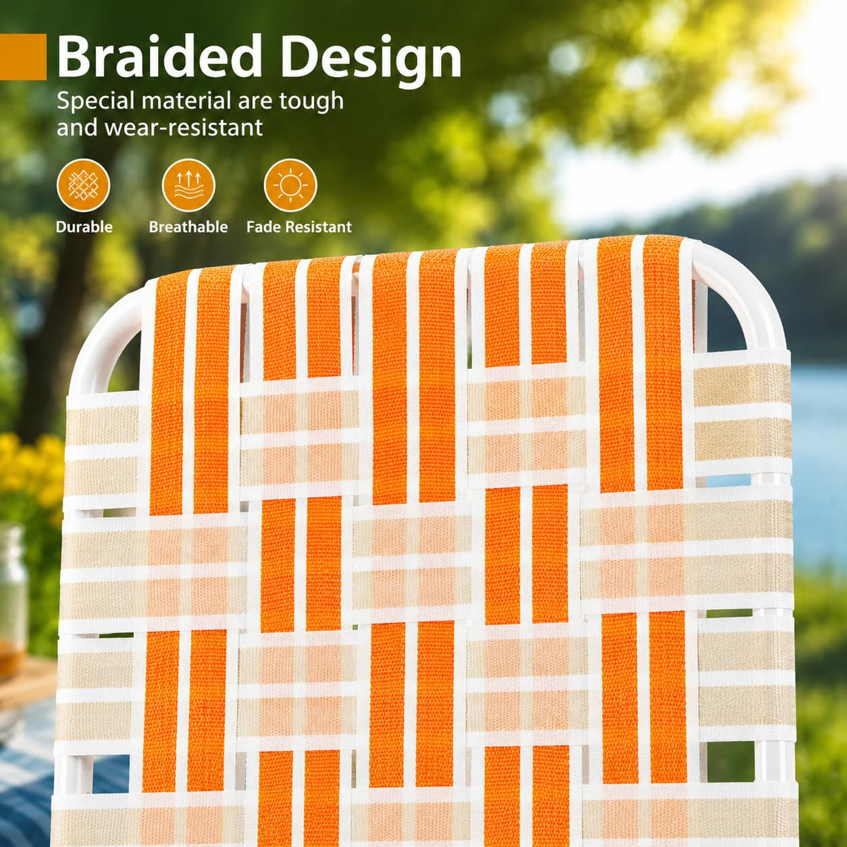Webbed Foldable Metal Patio Chairs Set of 2 B8310