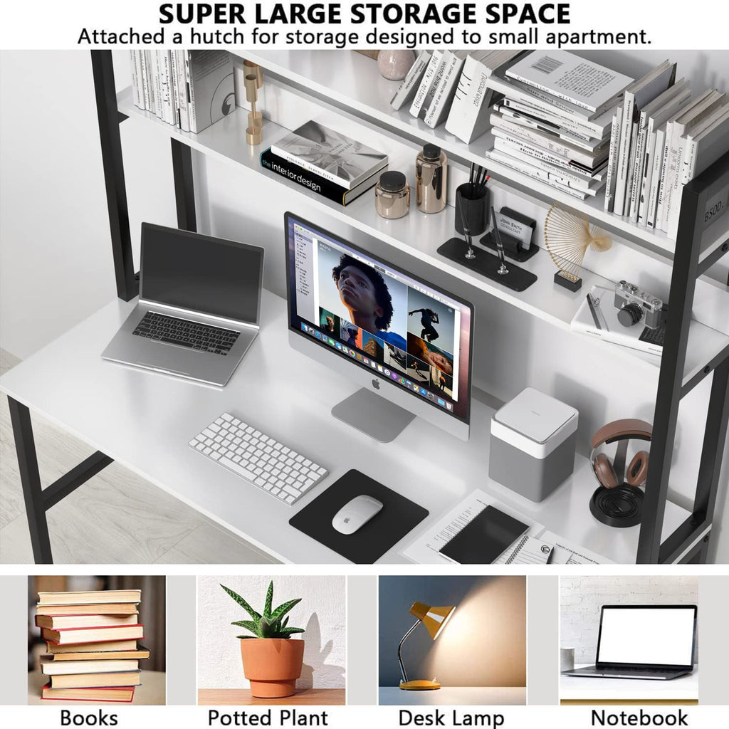 White Computer Desk with Hutch and Shelves C688