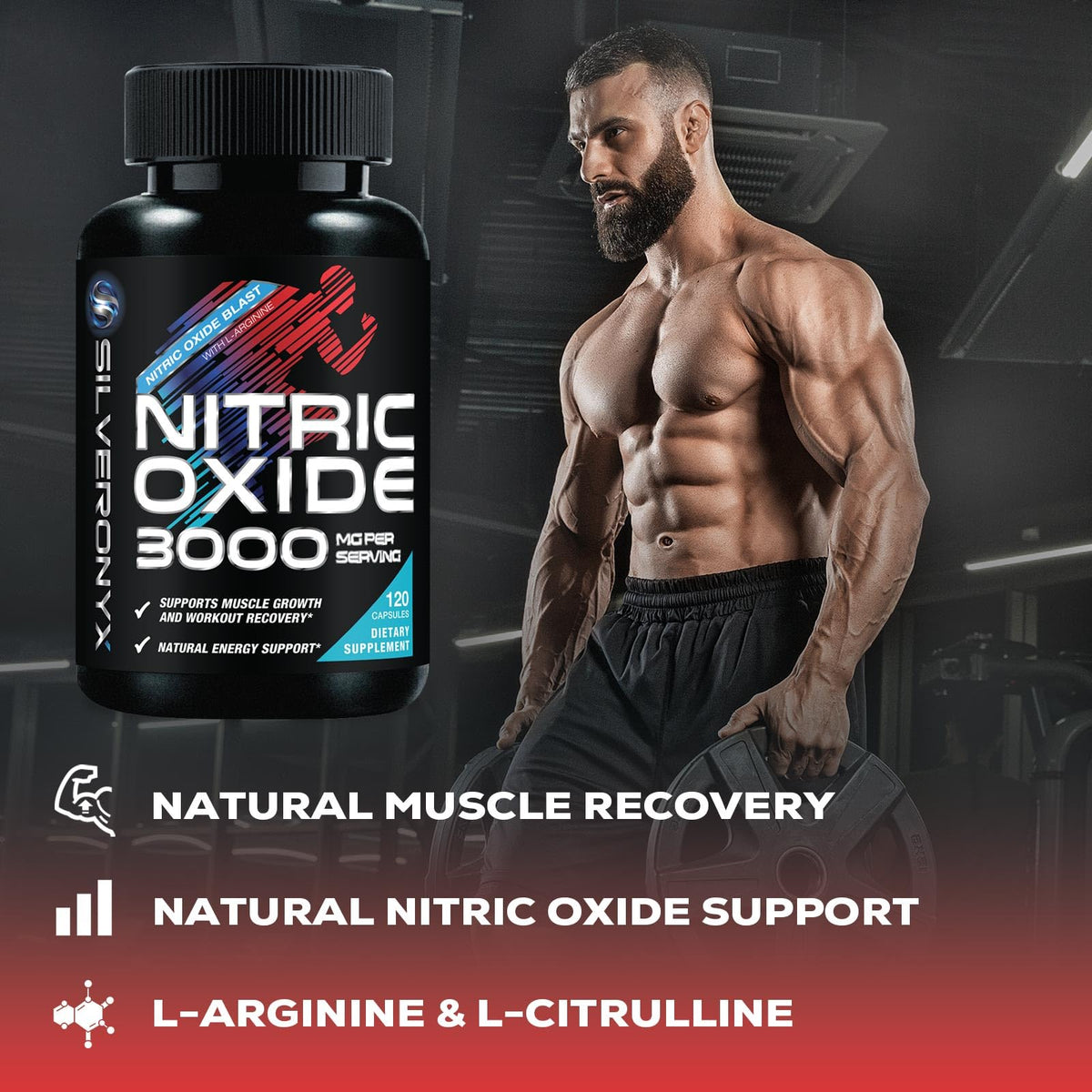 Nitric Oxide Supplement 3000mg Blend L-Arginine & L-Citrulline 120 Capsules S43326