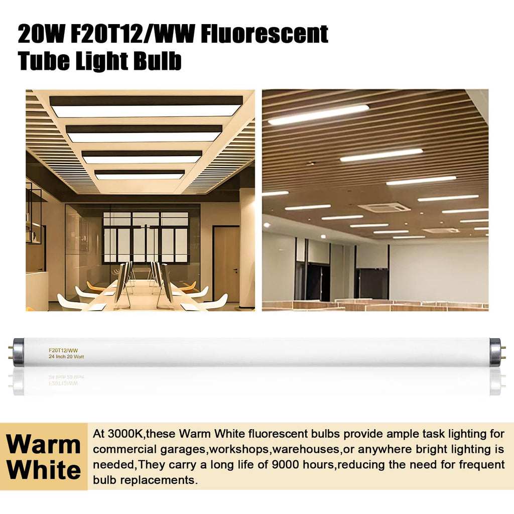 20 Watt Soft Warm White T12 Fluorescent Tube Light Bulb 24 Inch 4 Count I779