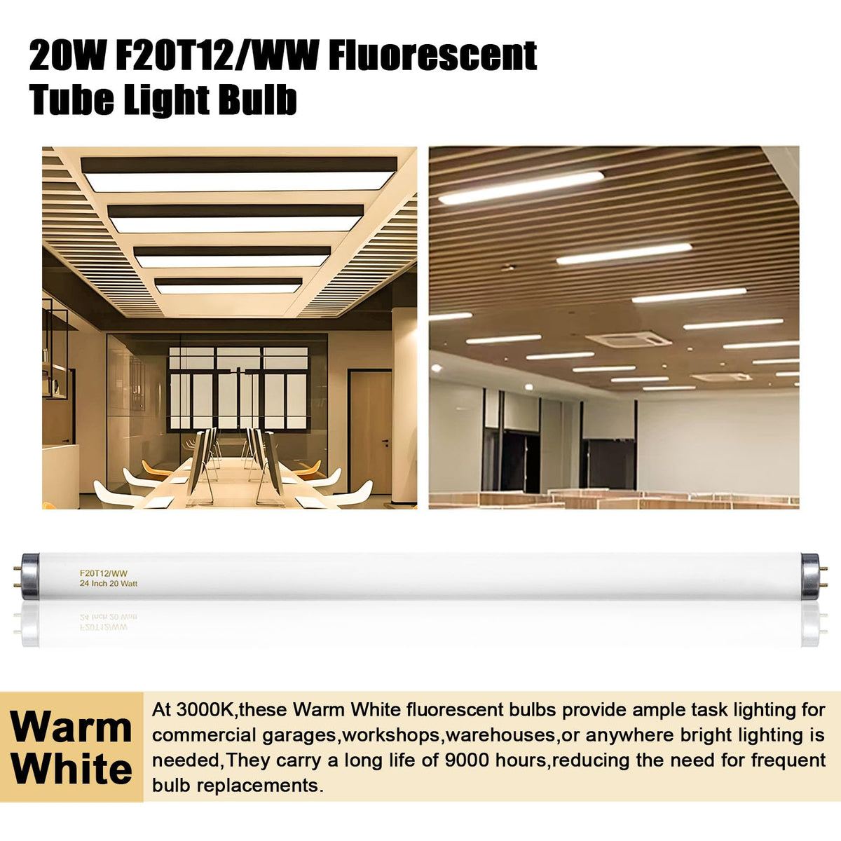20 Watt Soft Warm White T12 Fluorescent Tube Light Bulb 24 Inch 4 Count I779