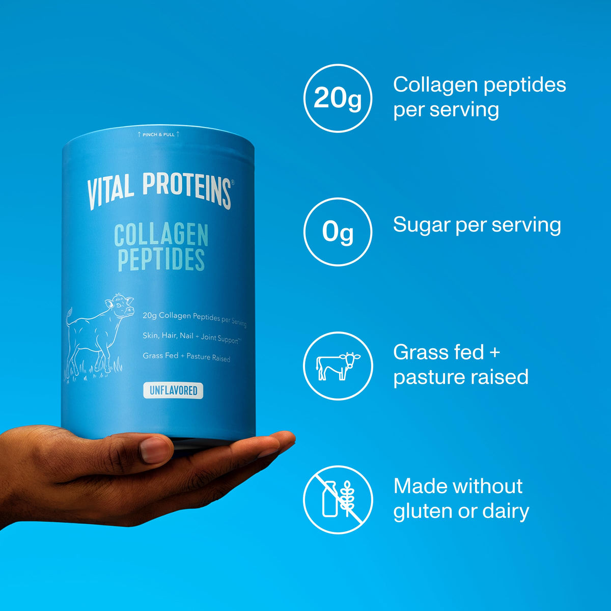 Grass Fed Collagen Peptides Powder, Unflavored, 20oz V43101