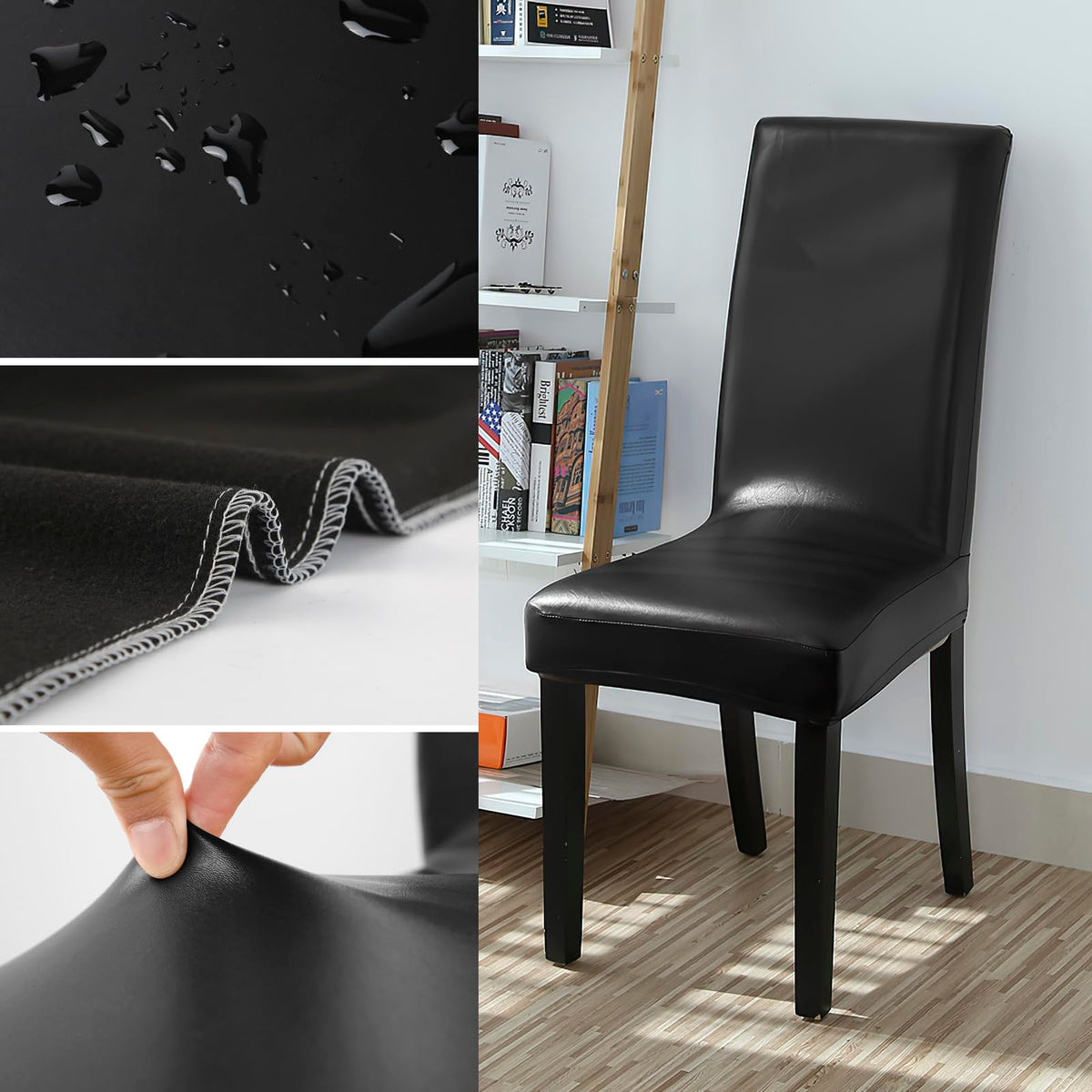 Black Pu Leather Chair Covers Set of 4 Q457243