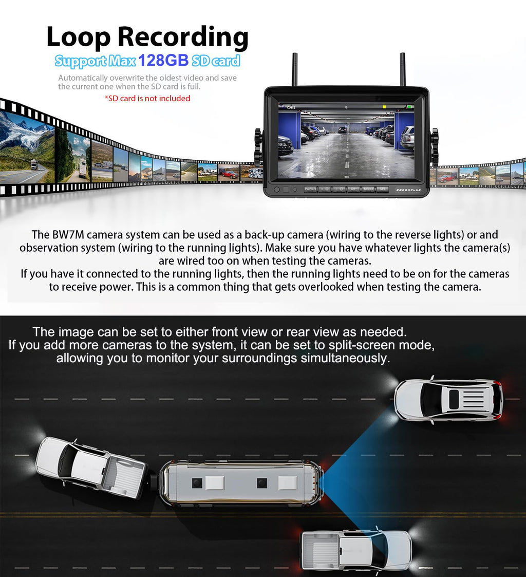 1080P 7" Wireless RV Backup Camera System with DVR Monitor O112349