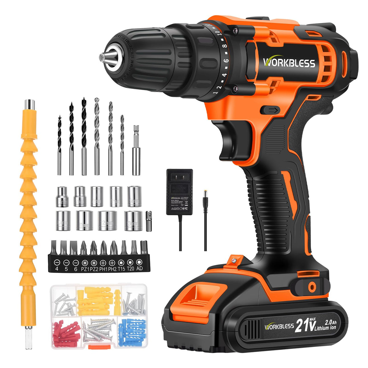 21V Cordless Drill Set with Battery Charger C21056