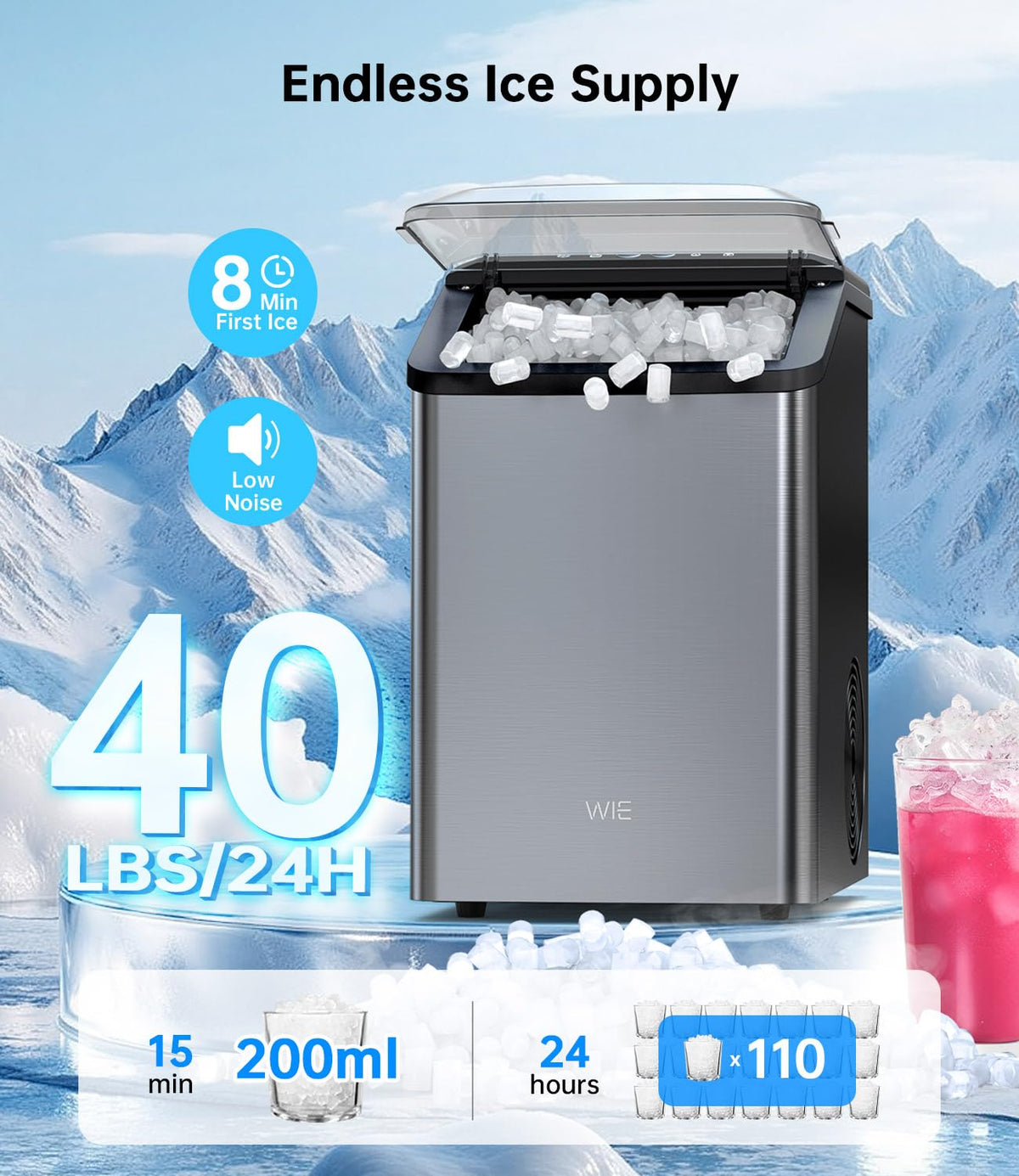 40LBS Nugget Countertop Ice Maker F253