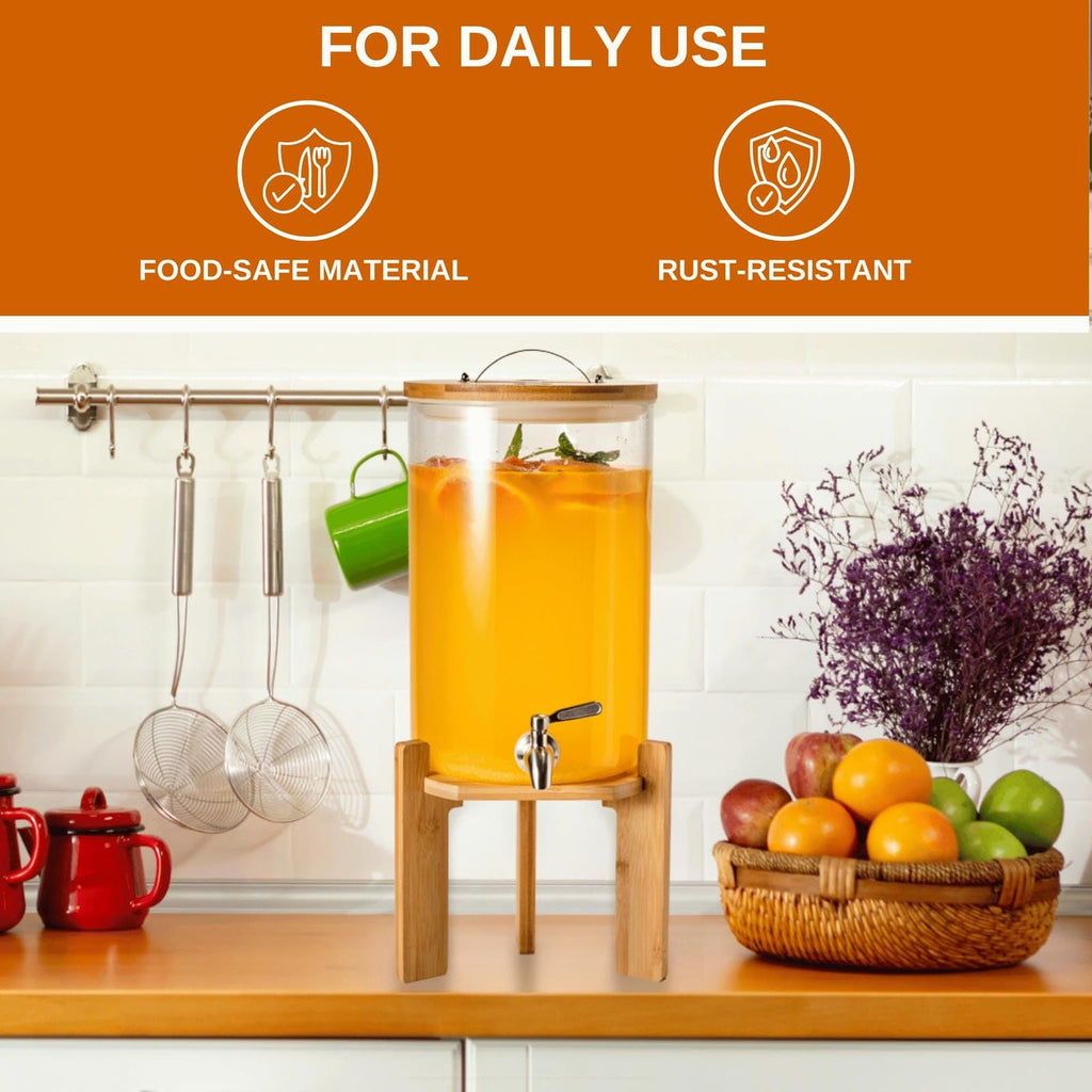 2.1 Gallon Glass Beverage Dispenser with Bamboo Stand and Spigot X895