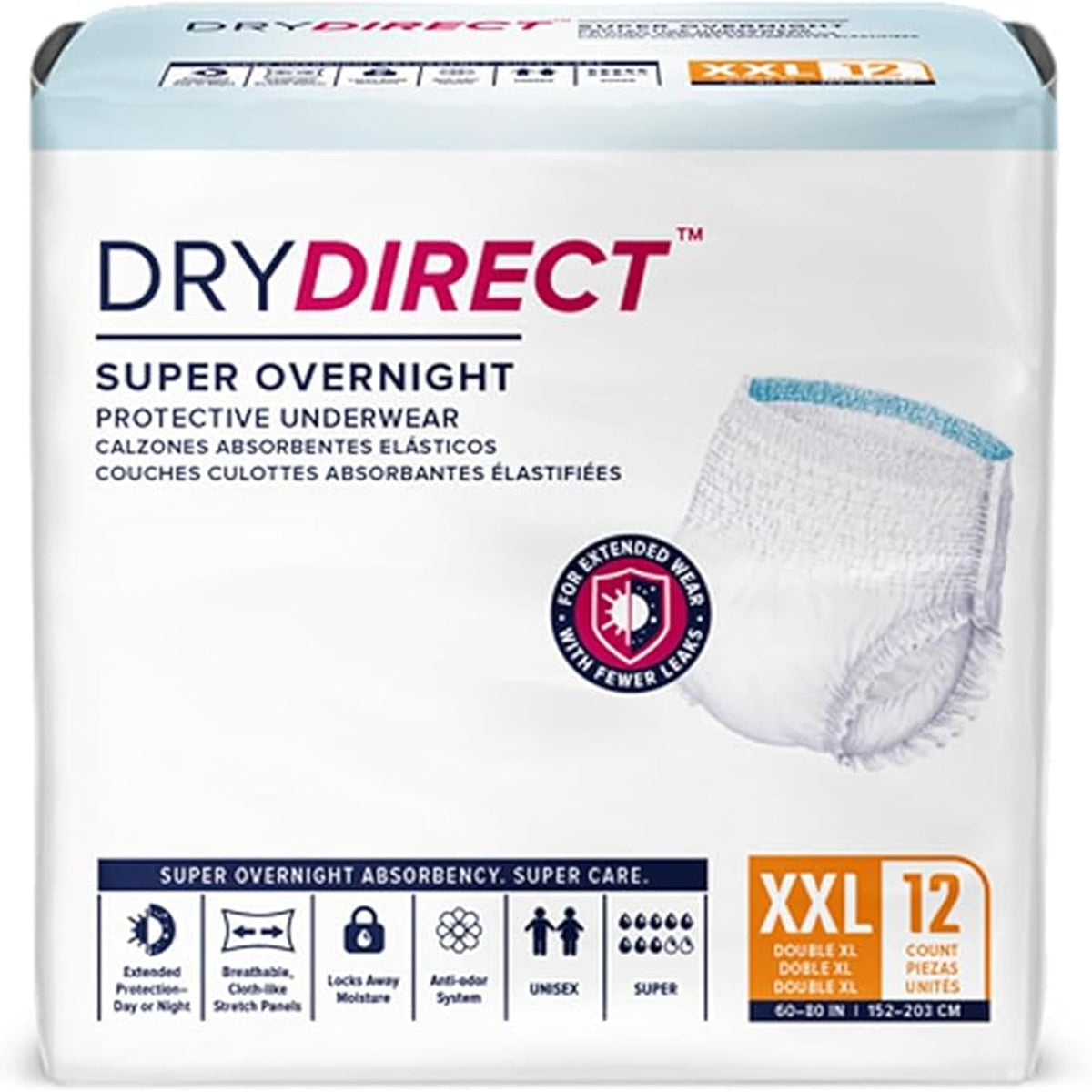Soft Cloth-Like Overnight Disposable Incontinence Underwear XX-Large Pack of 12 D705417
