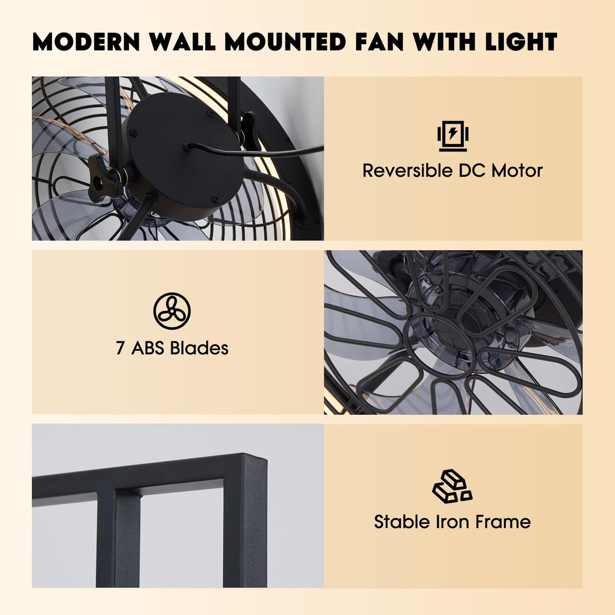 Wall Mounted Fan with Lights, 20” 6 Speeds Reversible Dimmable O6112