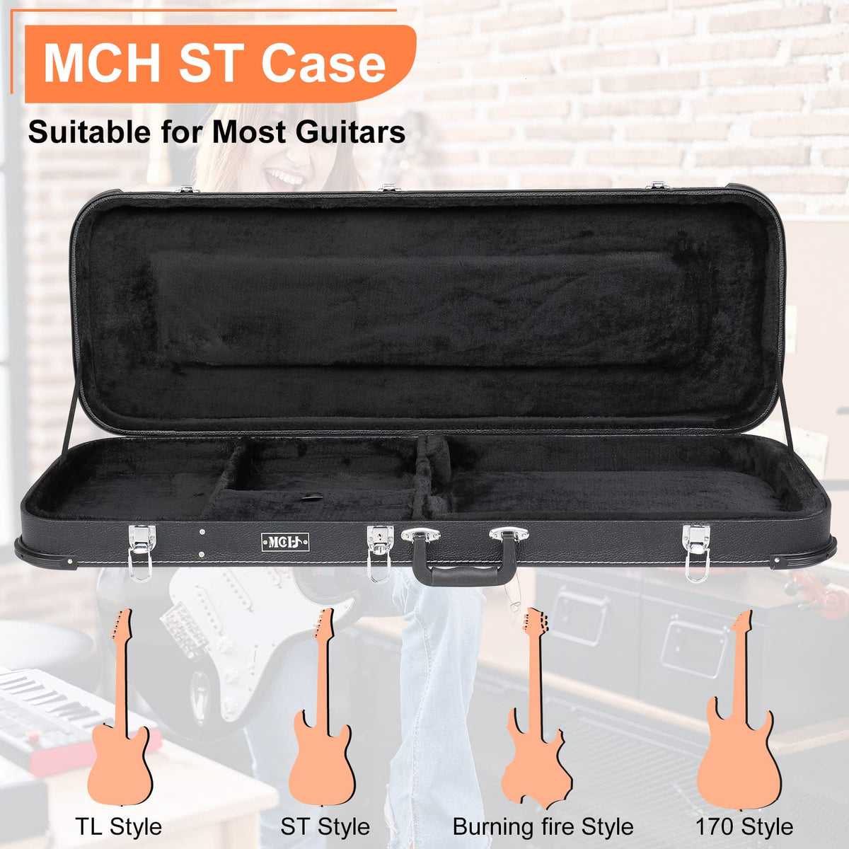 Black Electric Guitar Wood Hard Case with Handle G70298