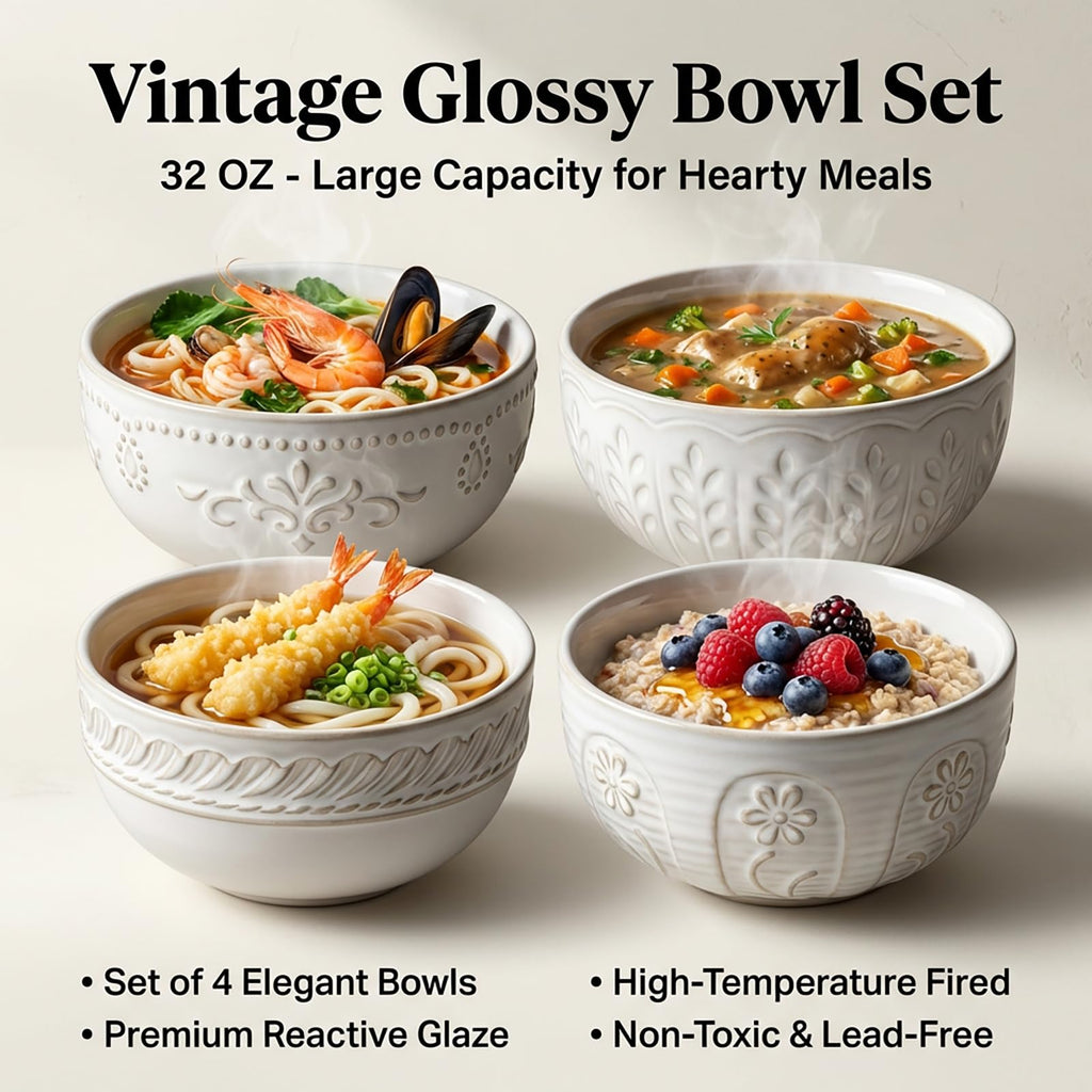 32 OZ Ceramic Soup Bowls Set of 4 N97656