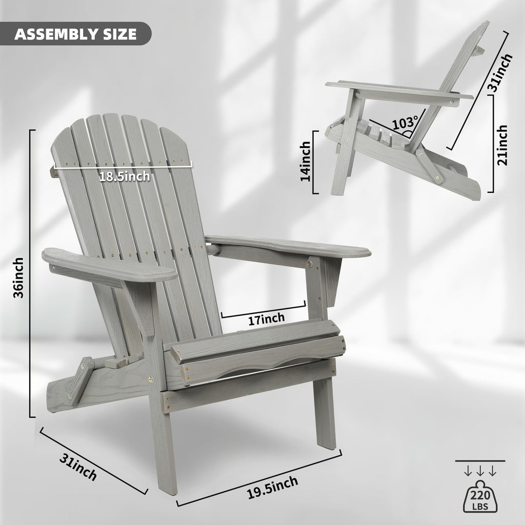 Wood Lounge Patio Chair Set of 2, Folding Adirondack Chairs, Solid Cedar Wood B8469