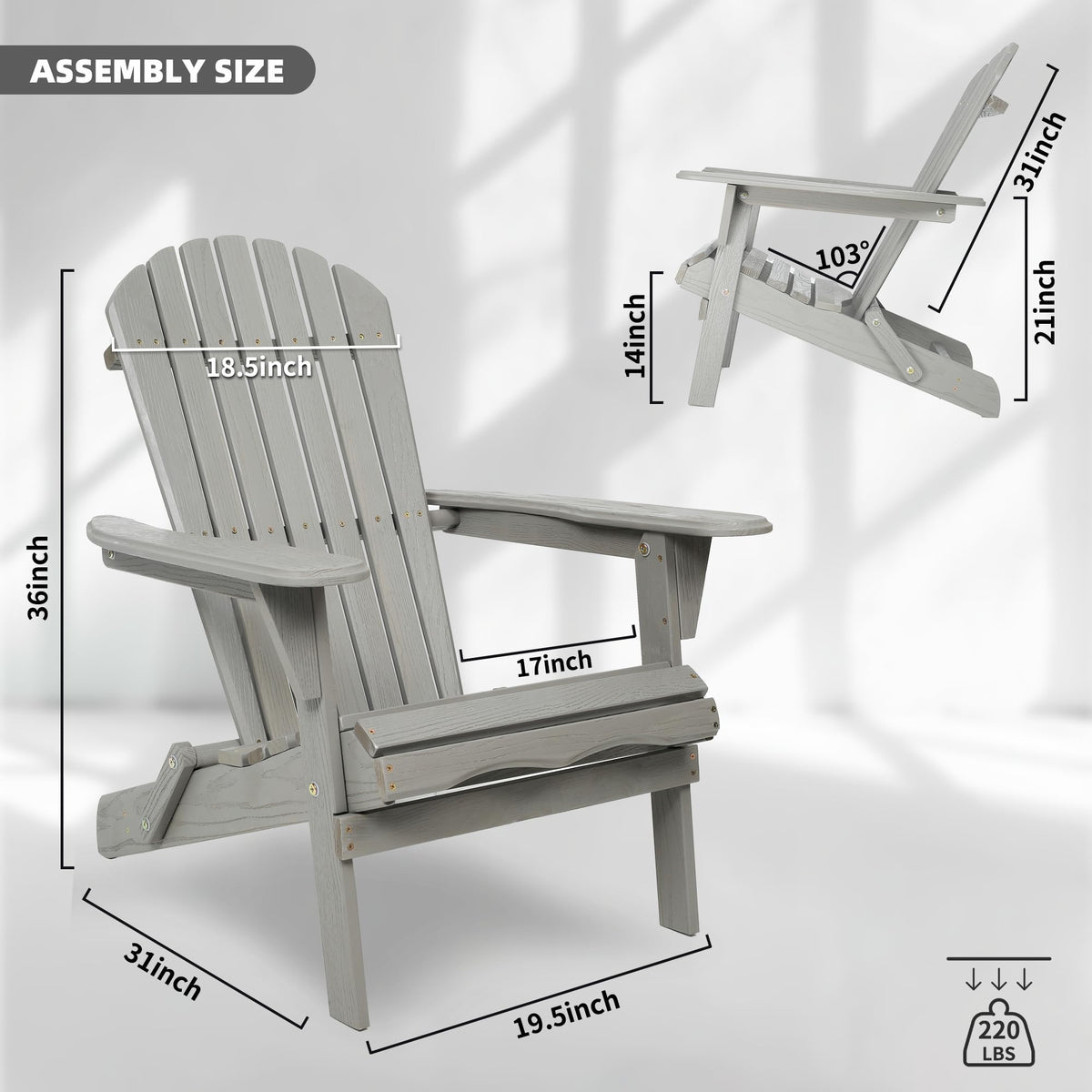 Wood Lounge Patio Chair Set of 2, Folding Adirondack Chairs, Solid Cedar Wood B8469